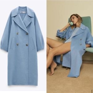 New ZARA LIMITED EDITION WOOL BLEND COAT - SKY BLUE Size M